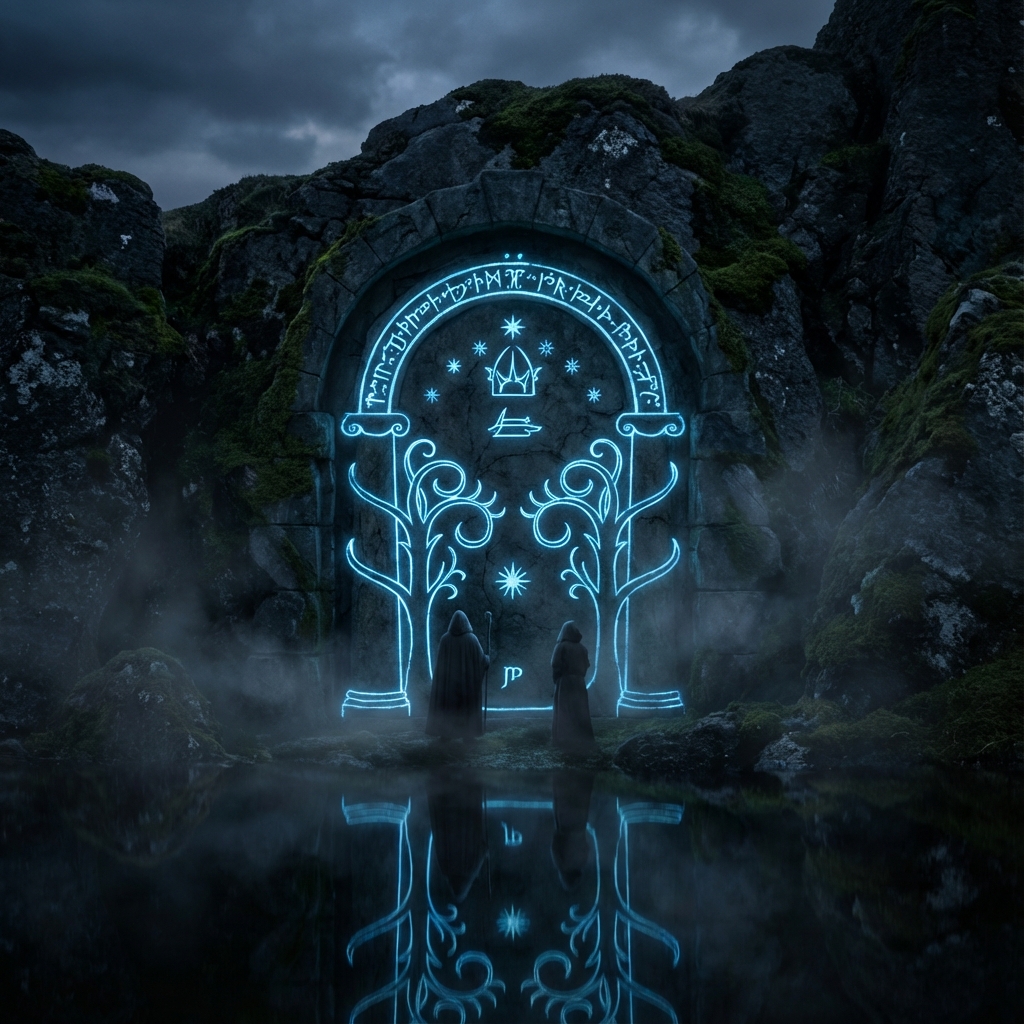 The Doors of Durin, glowing with ithildin